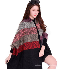 2017 recién llegado de invierno largo a cuadros 7 color de costura mujeres falsas cachemira bufanda poncho para mujeres con borla